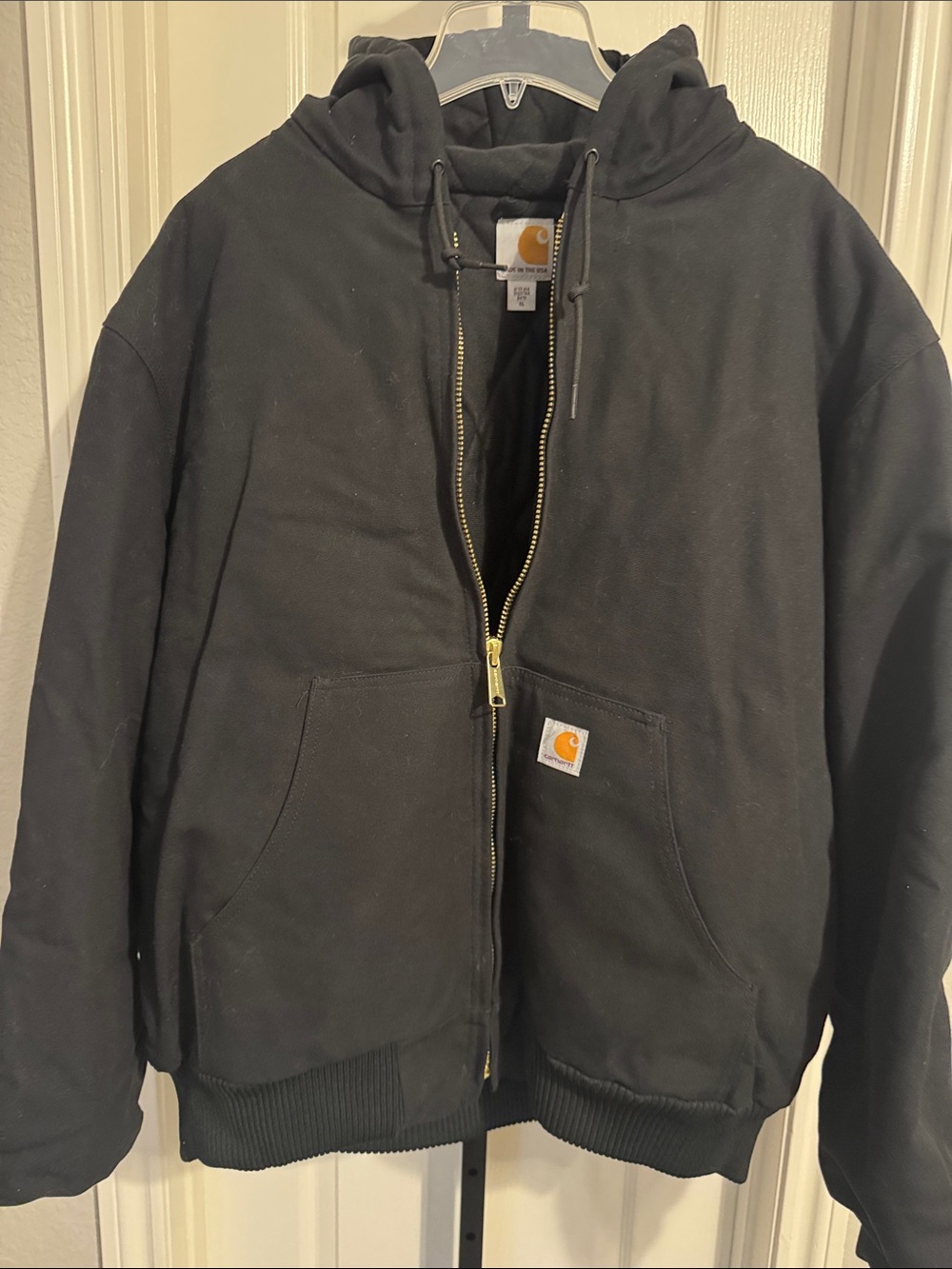 Carhartt Black Hooded Zip Jacket with Gold Hardware